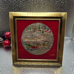 "5/$25" Vintage Himark Japan Gold Framed Christmas Sleight Ride Freestanding Art